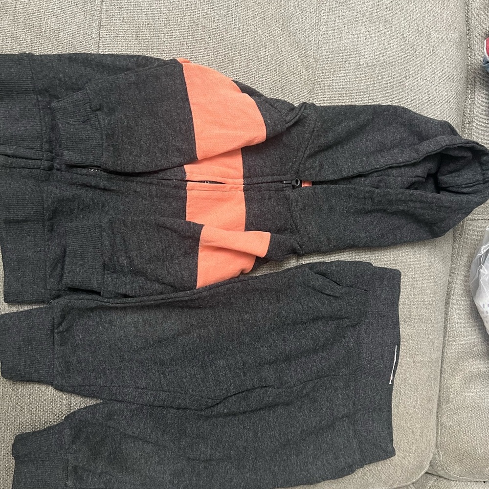 Gray and Orange Joggers with Elastic Waistband